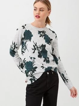 Image of Oasis Ella Print Fluffy Jumper, Multi Green Size M Women
