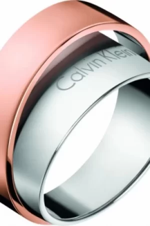 Image of Ladies Calvin Klein Two-Tone Steel and Rose Plate Size L Unite Ring Size L.5 KJ5ZPR200106