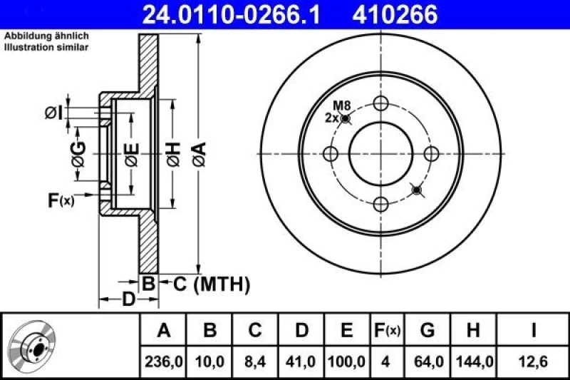 Image of ATE 24.0110-0266.1 Brake disc Solid Brake Disc (82)