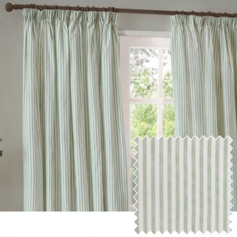Image of Yard Hebden Striped Cotton Blackout Pencil Pleat Curtains, Eucalyptus, (W) 229 X (D) 229Cm