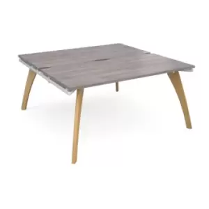Image of Fuze starter units back to back 1600mm x 1600mm - white frame and grey oak top