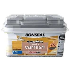 image of Ronseal Perfect finish Medium oak Satin Wood varnish 0.75L