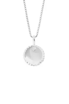 image of Recycled Silver Diamond Round Stippled Edge Tag Necklace