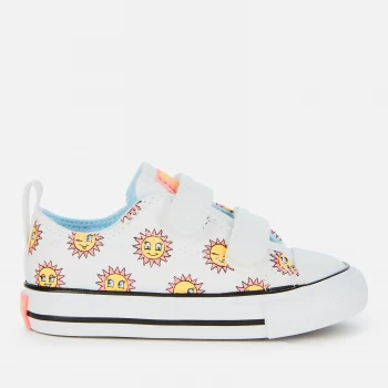 Image of Converse Toddlers Chase The Sun Chuck Taylor All Star Velcro Ox Trainers - White/Citron Pulse/Chambray Blue - UK 5 Toddler
