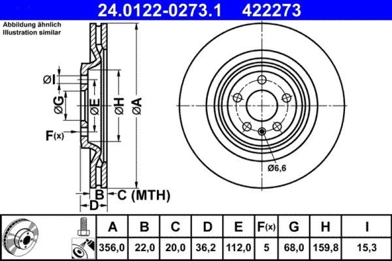 Image of ATE 24.0122-0273.1 Brake disc Vented, Coated, High-carbon, with bolts/screws Brake Disc (82)