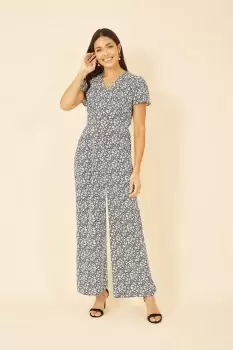 image of Black Ditsy Floral Wrap Jumpsuit