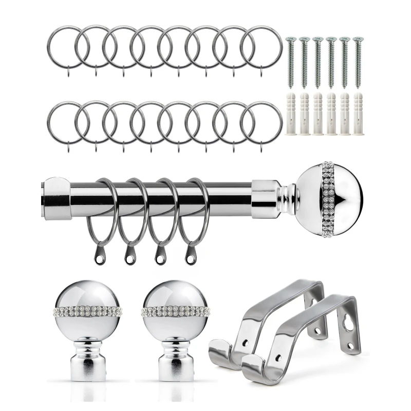 Image of Emma Barclay Bling - Extendable Curtain Pole with rings Curtain Poles 120-210cm Silver 41669611000