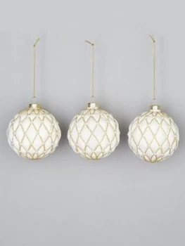 Image of Festive White And Gold Glitter Pillow Christmas Tree Baubles