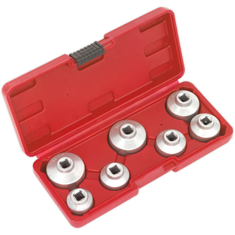 Image of Loops 7 Piece Oil Filter Cap Wrench Set - 3/8" Sq Drive - Low Profile Design - Case Multi