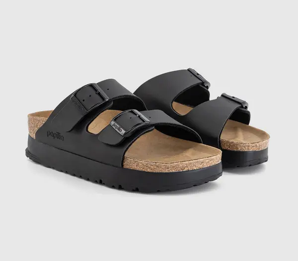 image of Birkenstock Womens Arizona Platform Flex Sandals Black, 3