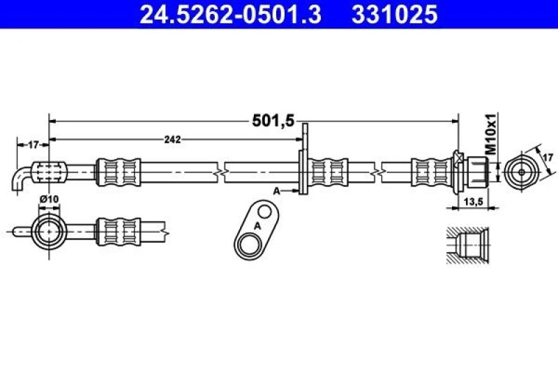 Image of ATE 24.5262-0501.3 Brake Hose without banjo bolt Brake Hose (83)
