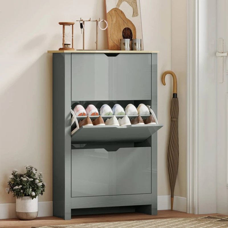 Image of HOMCOM 18-Shoe Storage Cabinet 6 Shelves 3 Drawers Tabletop in Light Grey Light Grey Unisex
