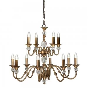 image of 12 Light Chandelier Crystal, Antique Brass Finish, E14