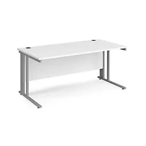 image of Rectangular Straight Desk White Wood Cable Managed Legs Silver Maestro 25 1600 x 800 x 725mm