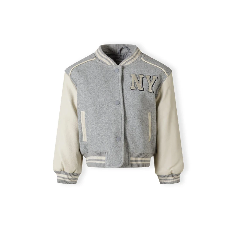 Image of Minoti Girls baseball style jacket with faux leather sleeves grey Light Grey female 2-3 Yrs