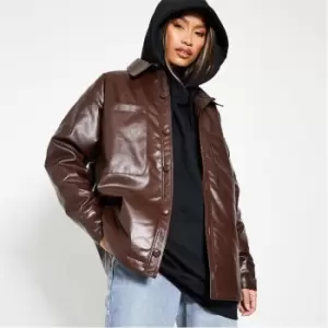 Image of I Saw It First Pu Pocket Detail Oversized Shacket - Brown
