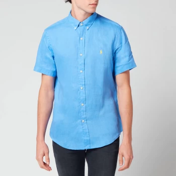 Image of Polo Ralph Lauren Mens Slim Fit Linen Short Sleeve Shirt - Harbor Island Blue - L