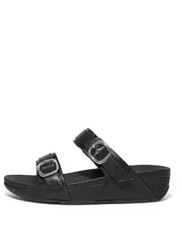 image of Fitflop Lulu Adjustable Leather Slides Female All Black UK Size 4