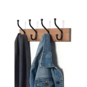 Image of Oak Finish Heavy Duty Wall or Door Mountable Double Coat Hooks