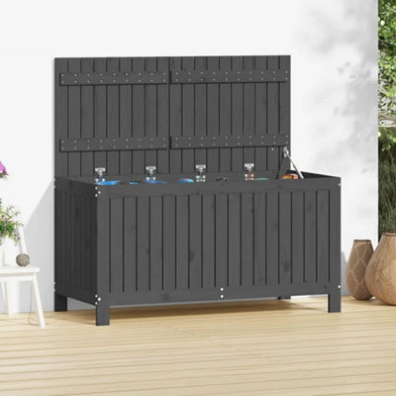 Image of vidaXL Garden Storage Box Grey 121x55x64cm Solid Wood Pine, Grey 823845