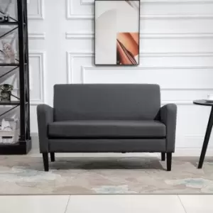 Image of HOMCOM Linen Modern To Curved 2 Seater Sofa Loveseat With Wood Legs Grey