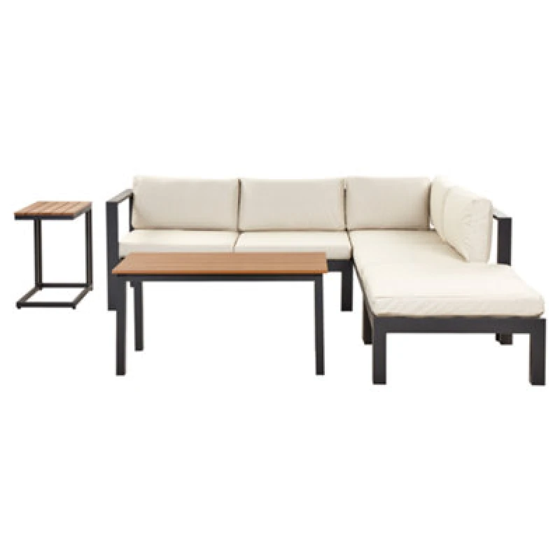 Image of BELIANI 5 Seater Garden Corner Sofa Set with Table Black Frame and Beige Cushions Messina 414066
