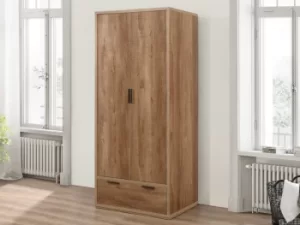Image of Birlea Stockwell Rustic Oak 2 Door 1 Drawer Double Wardrobe Flat Packed