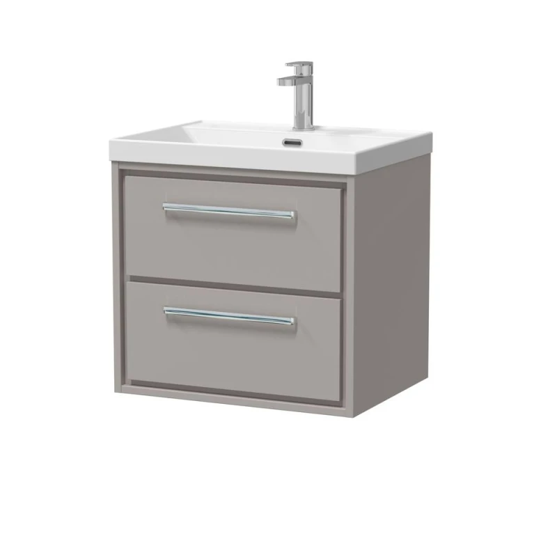 Image of Balterley Modern Bathroom 2 Soft Close Drawer Wall Hung Vanity Unit & Rectangular Basin, Pebble Grey, 600mm