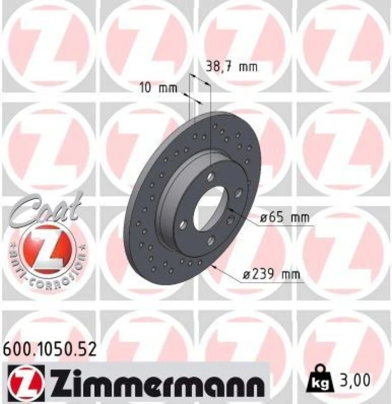 Image of ZIMMERMANN Brake disc ZIMMERMANN 600.1050.52