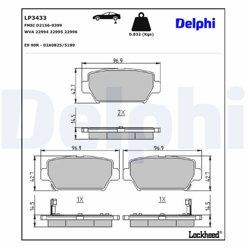Image of DELPHI Brake pad set DELPHI LP3433