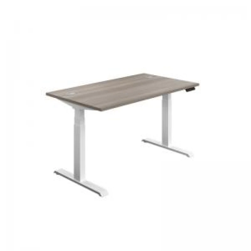 Image of Jemini Sit/Stand Desk with Cable Ports 1200x800x630-1290mm Grey Oak/White KF809760