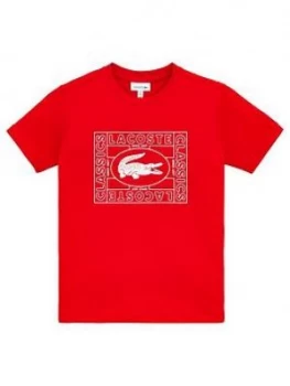 image of Lacoste Boys Short Sleeve Croc Logo T-Shirt - Red