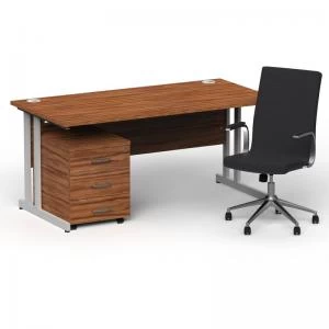 Image of Impulse 1600800 Silver Cant Desk Walnut 3 Dr Mobile Ped & Ezra