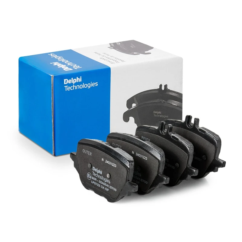 Image of DELPHI LP3722 Brake pad set prepared for wear warning indicator, without accessories, with anti-squeak plate Brake Pad Set,disc brake (402)