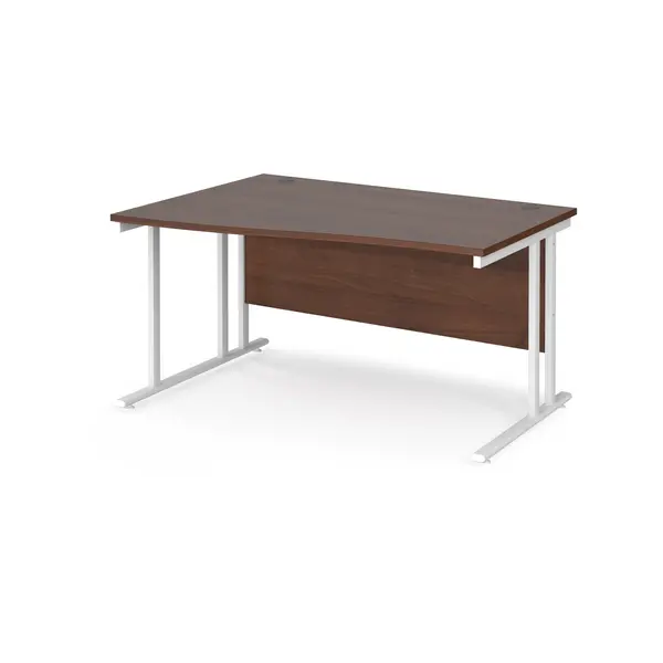 image of Maestro 25 Wave Desk White Frame and Walnut Table Top - Left Hand - 1400mm