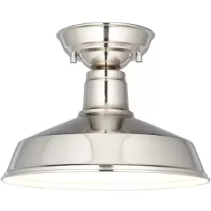 image of Semi Flush Ceiling Light Fitting - Bright Nickel Plate - Gloss White Inner Shade