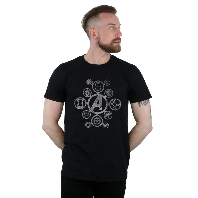 Image of Marvel Marvel Men Avengers Infinity War Distressed Metal Icons T-Shirt in Black Size: Small Black S Male 5057864427103