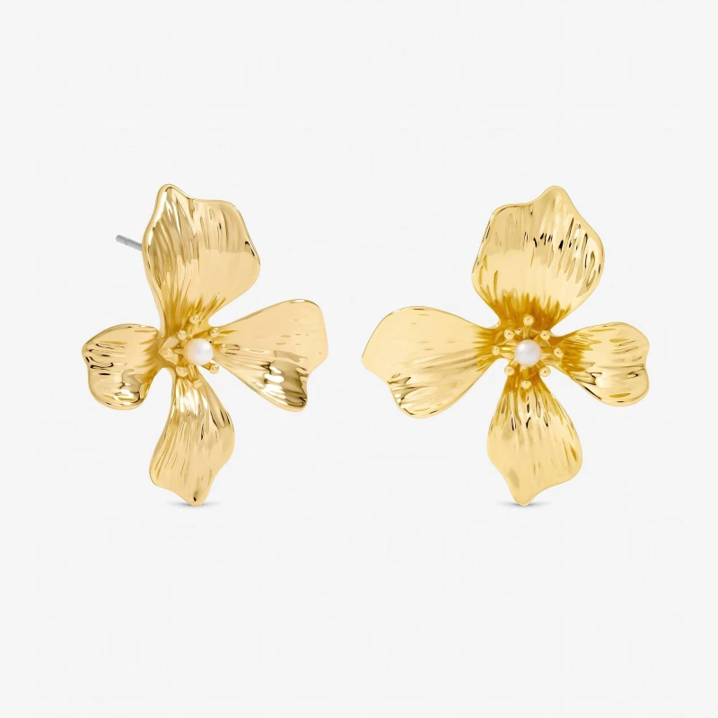 Image of Jon Richard Womens Gold Plated & Pearl Statement Flower Clip Earrings Gold Female One Size