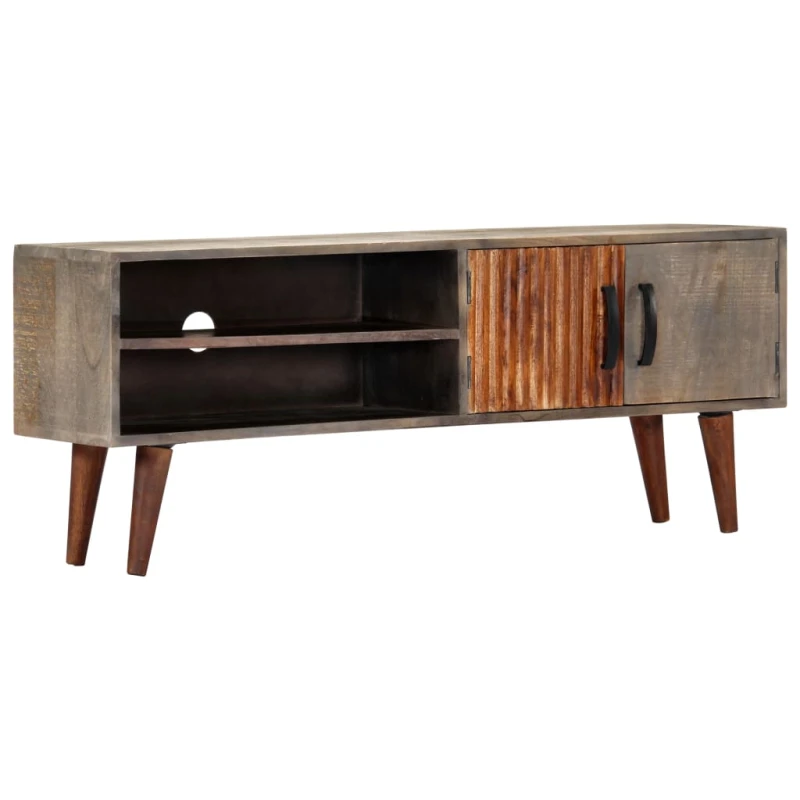 Image of vidaXL Solid Rough Mango Wood TV Cabinet Grey 130x30x46cm HiFi Entertainment
