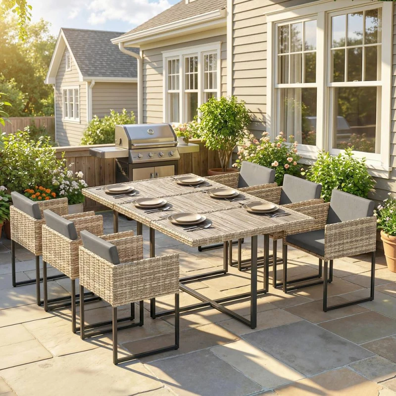 Image of OUTSUNNY Rattan Garden Furniture Set, Rattan Table & Chairs with Cushions in Light Brown Light Brown Unisex
