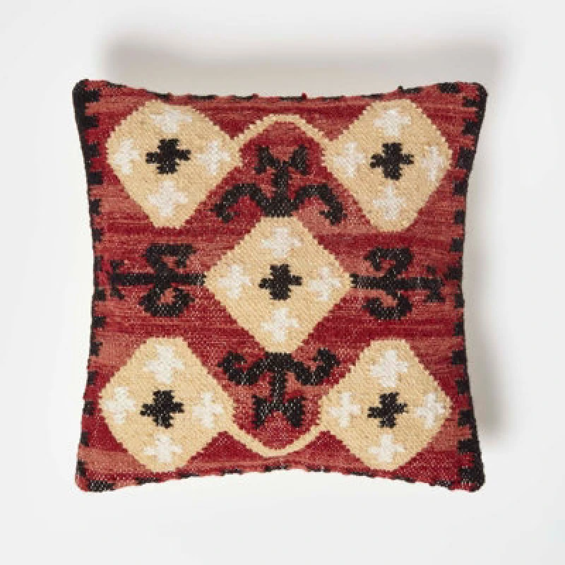 Image of Homescapes Tirana Handwoven Traditional Red Kilim Cushion Red