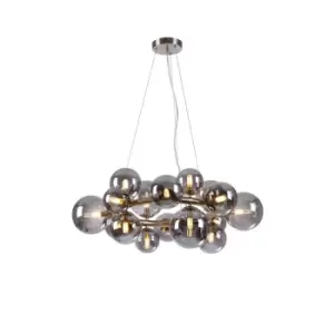 image of Marshall Circular Ceiling Pendant, 16 Light G9, Satin Nickel, Smoke Plated Glass