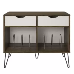 Image of Solstice Anthe Turntable Stand with Drawers - Brown Oak/Grey