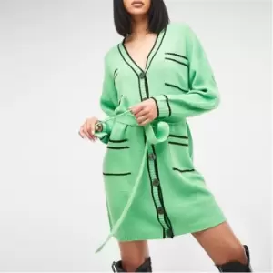 Missguided Tall Contrast Belted Knit Cardigan Dress - Green