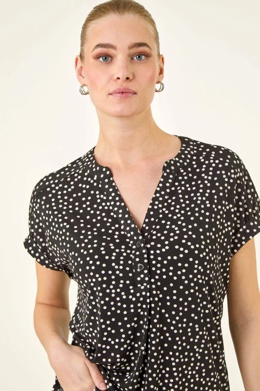 Image of Roman Womens Polka Dot Puff Print Top in Black Size: 12 Black Female 12