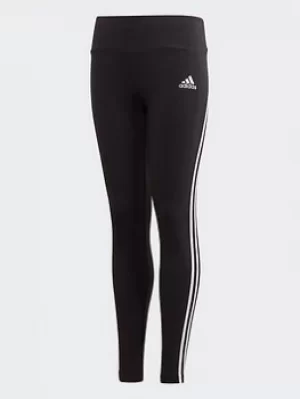 adidas 3-stripes Cotton Leggings, Black/White, Size 7-8 Years, Women