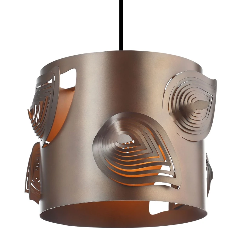 Image of Happy Homewares Modern Solid Metal Easy Fit Pendant Shade with Laser Cut Leaves in Bronze Bronze Unisex