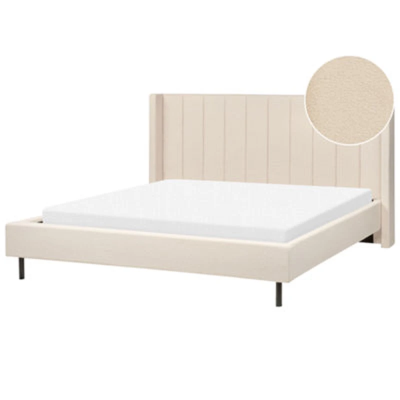 Image of Beliani Bed Boucle Villette 180 X 200 Cm (Eu Super King) Beige