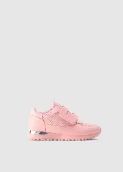 Image of Mallet Kids Popham Perforated Strap Trainer In Pink