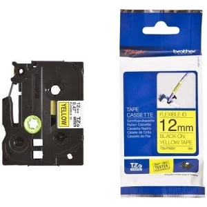 Image of Brother TZe-FX631 P-touch Label Tape (12mm x 8m) Black On Yellow